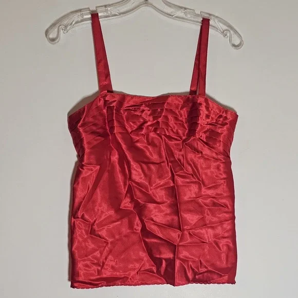 Vintage Camisole Womens Small Red Pleated Made in USA Tank Satin Strappy Top S