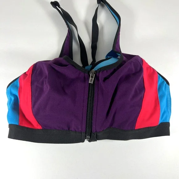 Victorias Secret Sport Bra Womens Size 34C Zip VSX Front Purple Blue Gym Workout