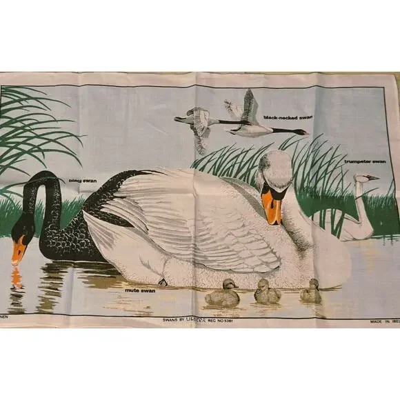 Vintage Irish Lenin Swan Unused Tea Towel by Ulster