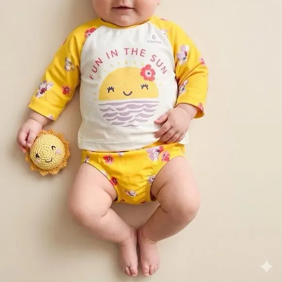Baby Girl Size 3/6 months Old Navy  2 Piece Swim Suit 2 Piece Swimsuit Rashguard