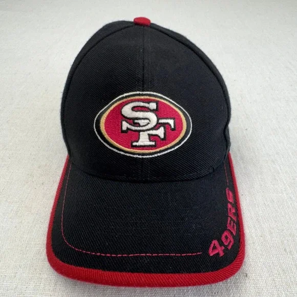 Logo Athletic San Francisco 49ers Hat Mens Black Red Vintage NFL Strapback Cap
