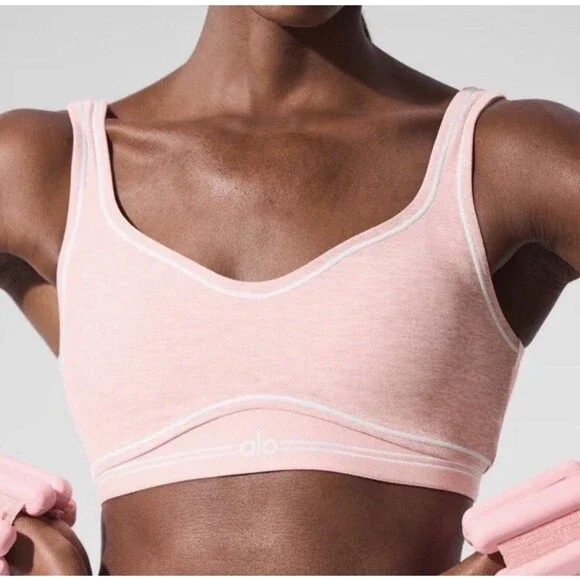 Alo Yoga Alosoft Heart Throb Bra Pink Quartz Heather/White XS Pastel