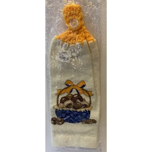 Vintage Retro Mushrooms Hanging Kitchen Dish Towel Crochet Top Hanger NEW NOS