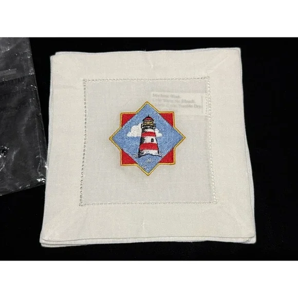 NEW Embroidered Beach Coast Oceanside Napkins 6