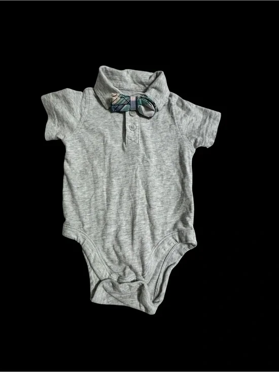 Old Navy Heather Gray Polo Onesie with Plaid Bow