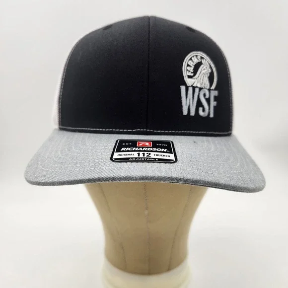 Richardson 112 Trucker Hat Black Grey WSF Farms Rooster Logo Snapback Cap