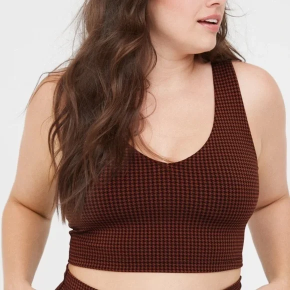 NWT OFFLINE by Aerie Mini Houndstooth V Neck Long Sports Bra sz XS