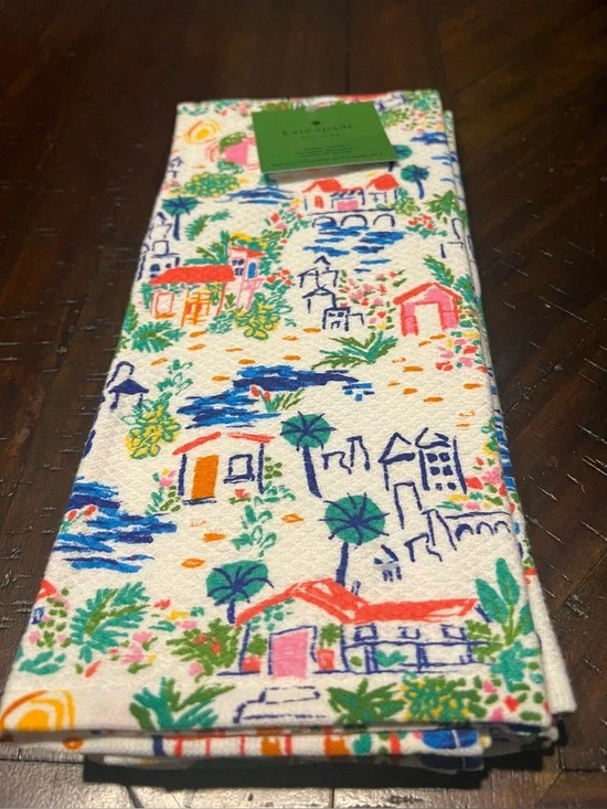 Kate Spade New York Tropical Seaside Cottage Colorful Kitchen towels Set of 2