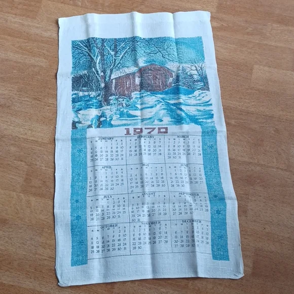 Calendar towel 1970 vintage kitchen Linens