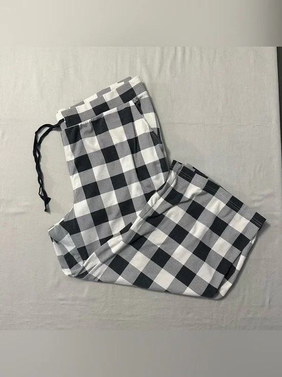 Lands End Lounge Pants XL 18 Womens Black White Buffalo Plaid Knit Sleep