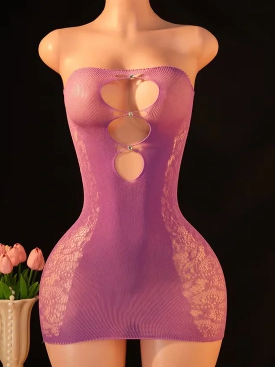 Earthy Rose Pink & Rhinestone, Mesh, Lingerie Slip