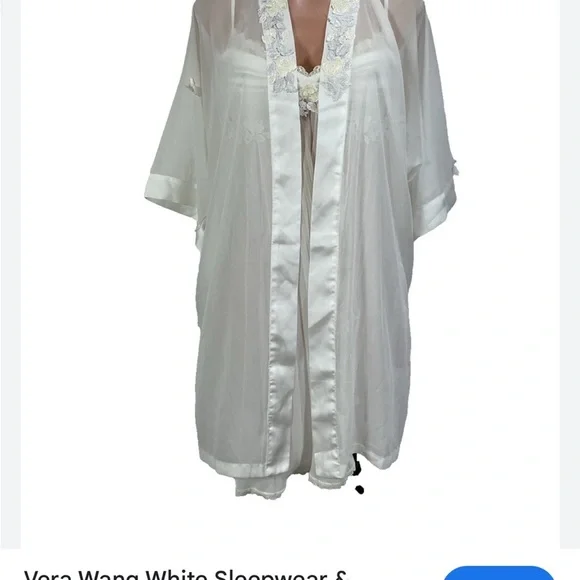 Hillard & Hanson Sheer white Cream Lace Robe with beading bridal y2k belted