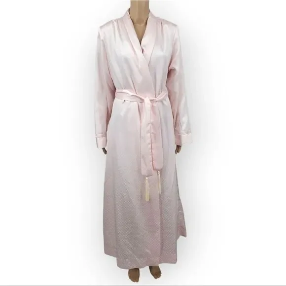 Flo Weinberg Vintage Elegant Pink Satin Robe Fleece Lined