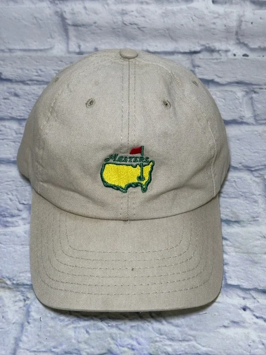 Vintage Masters Golf Hat Adjustable Tan Beige Baseball Cap American Needle Dad