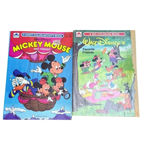2 Vintage 1980s‎ Walt Disney  Mickey Mouse and Friends Coloring Books Retro Used