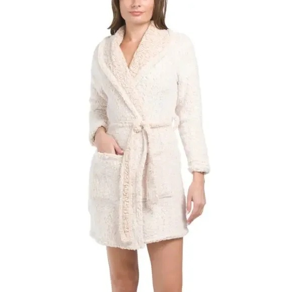 NWT KIT KIT Women's Cozy Plush Shawl Collar Tie Closure Teddy Bath Short Robe