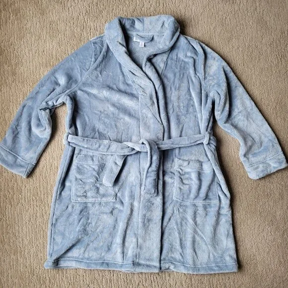 Women’s Mid-Length Plush Robe – Dusty Blue – Size XL – NWT
