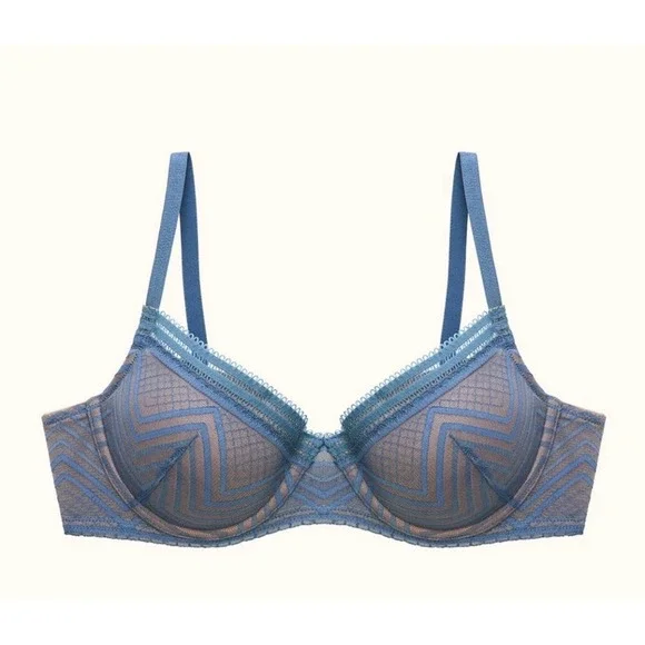 ThirdLove Graphic Mesh Demi Bra Blue Size 36E 36D