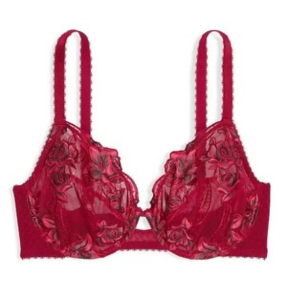 NWOT Victoria’s secret Embroidery low cut Elegant Red Floral Lace Bra size 34 D