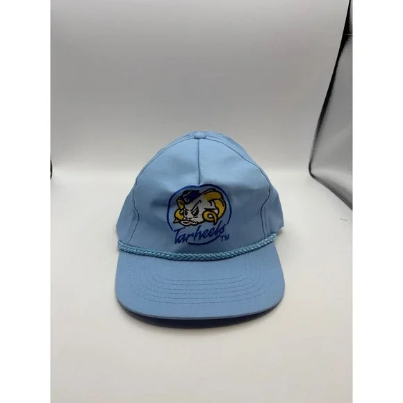 Vintage UNC Tar Heels Hat Light Blue Rameses Mascot Rope Zip Back Cap CSI YKK