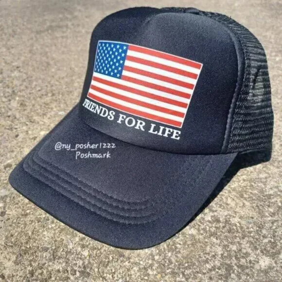 American Flag 𝐅𝐑𝐈𝐄𝐍𝐃𝐒 𝐅𝐎𝐑 𝐋𝐈𝐅𝐄 Trucker Mesh Cap Black