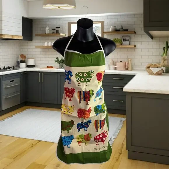 Derek of New Zealand 100% Cotton Sheep Applique Colorful Apron Kitchen Souvenir