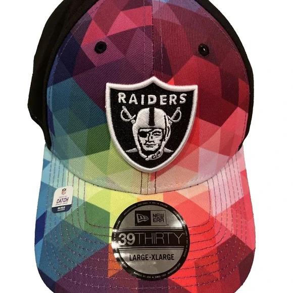 Las Vegas Raiders New Era 39THIRTY CRUCIAL CATCH‎ 2023 Sideline Hat Cap L/XL NWT