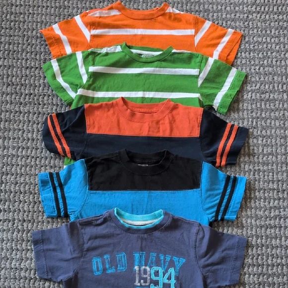 5 Old Navy Kids Striped and Graphic Tees - Orange, Green, Blue