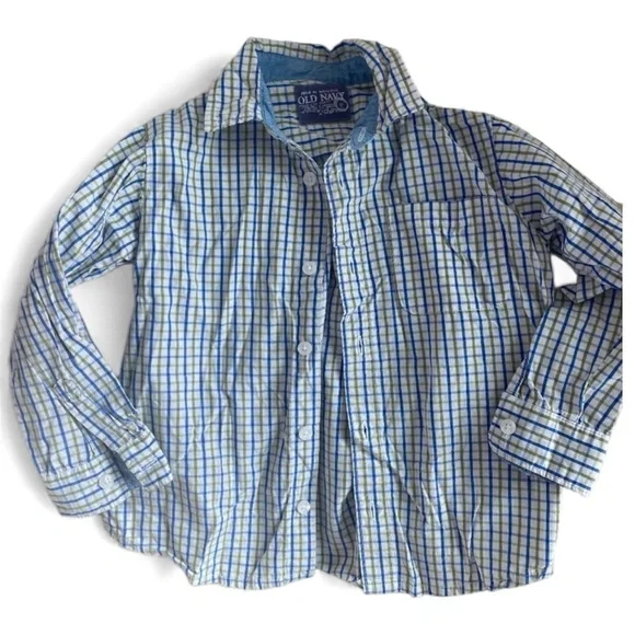 Old Navy Button Up Cotton Blue White Shirt Boy’s Size 5T