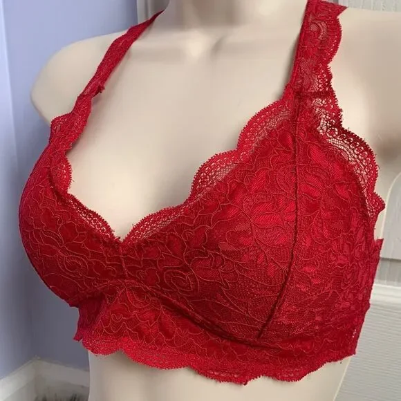 Designer Lace No Wire Removable Pads Pull-on Bralette Bra S