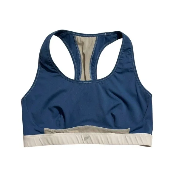 Fabletics Belle Racerback High-Impact Sports Bra Elemental Blue & White Athletic