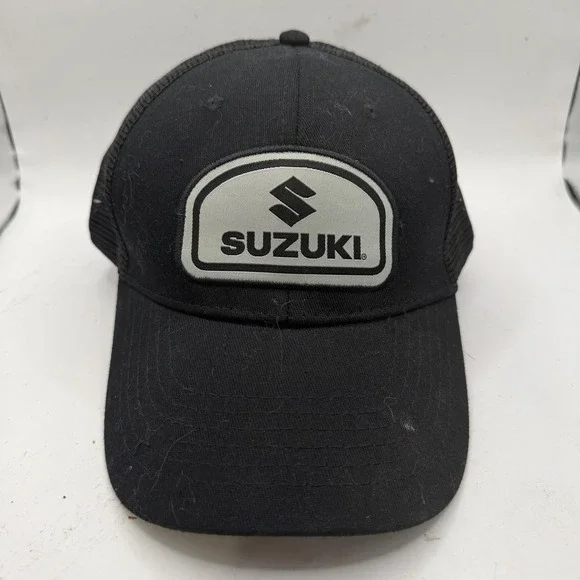 Suzuki Hat Cap Snap Back Mens One Size Black Twill Mesh Trucker Motorcycle Logo