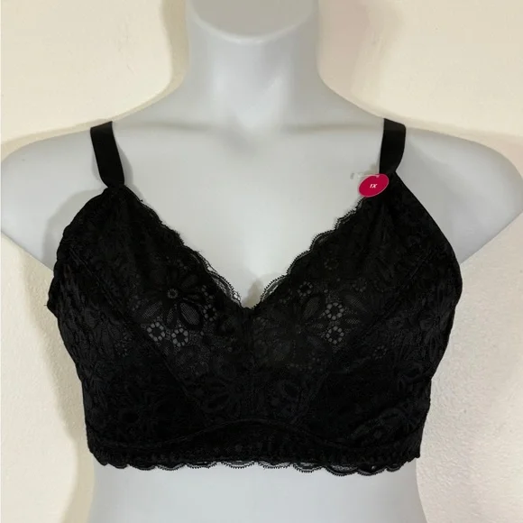 Ashley Stewart Wire Free Black Lace Bralette Easy Support SKU0874