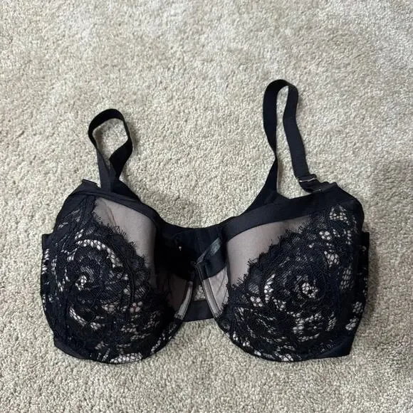 Smart & Sexy Black Lace Bra Women's Size 38DDD Signature Underwire w/ Padding