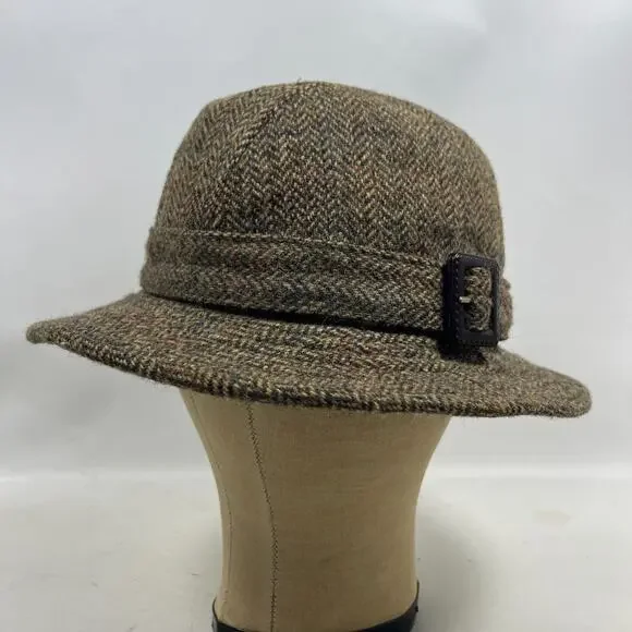 BROOKS BROTHERS Hat Men 7 Wool Herringbone Harris Tweed Bucket Brown England VTG