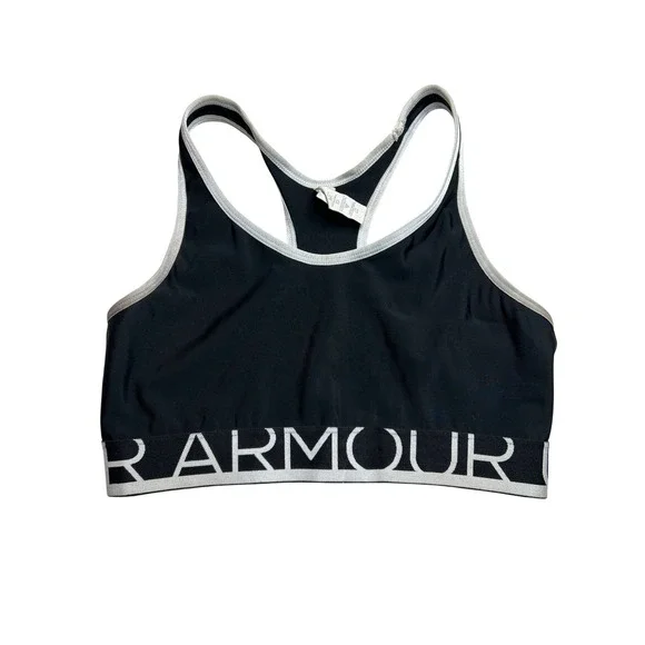 Under Armour HeatGear Compression Sports Bra Black White Logo Band Womens‎ Small
