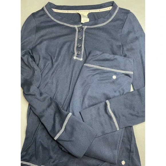 Lucky Brand‎ Womens Navy Blue Ribbed Henley Pajama Set Long Sleeve Small RN71222