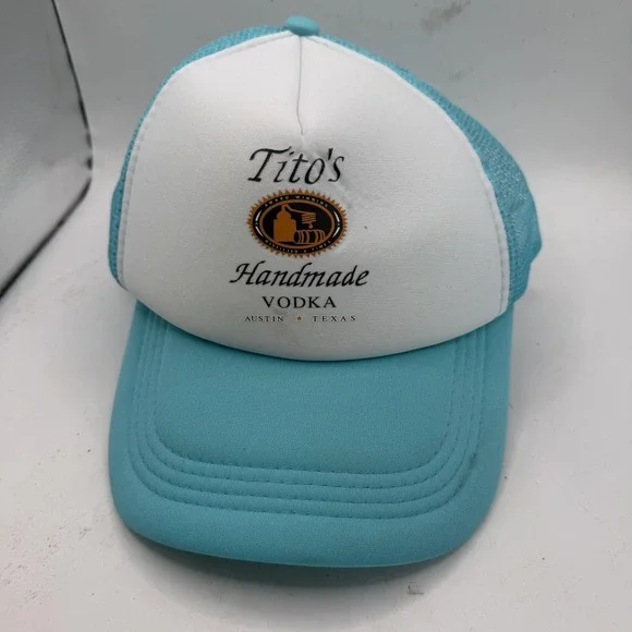 Tito's Handmade Vodka Hat Cap Snap Back Mens One Size Blue Mesh Trucker