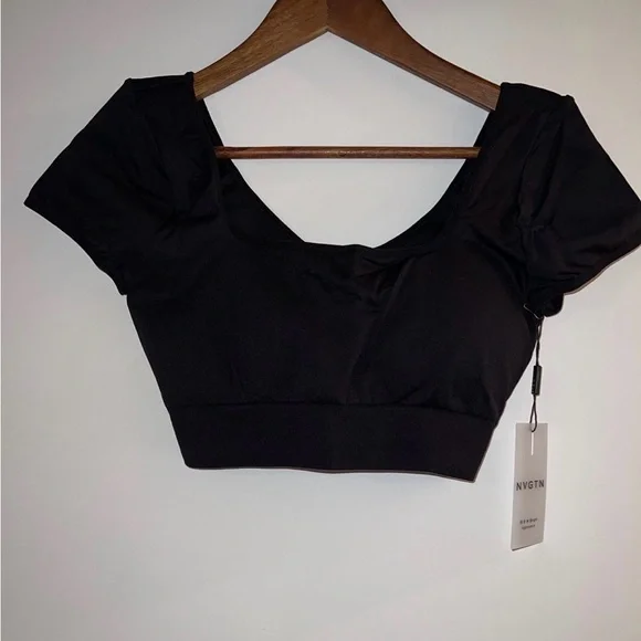 NVGTN Black Scoop Neck Crop Tee Sz S nwt