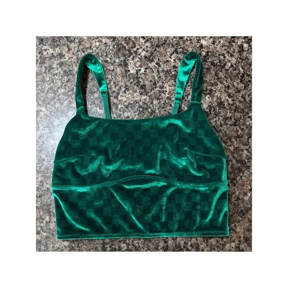 Colsie Green Velvet Checkerboard Bralette Cropped Cami Top Small
