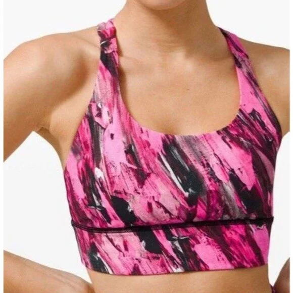 Lululemon Size 6 Energy Bra Longline Pink Geometric