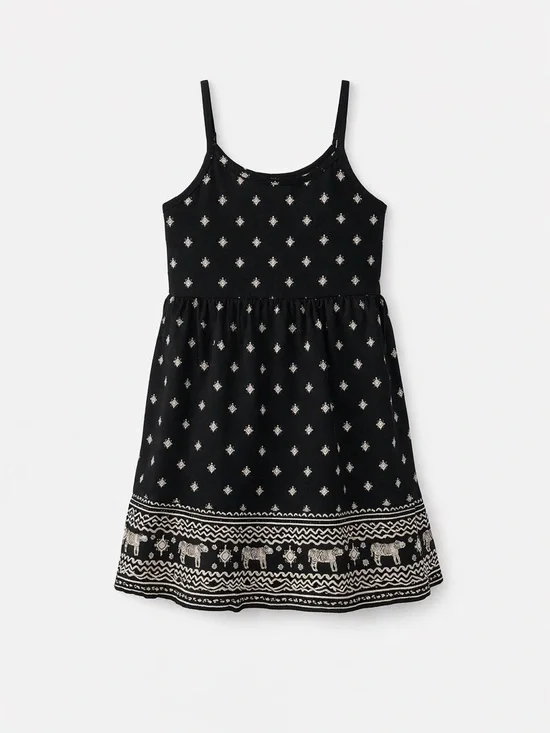 Old Navy Black & White Boho Printed Dress Girls Size 8