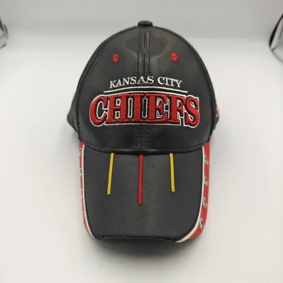 VTG Reebok Baseball Cap Black/Red‎ Men Adjustable NFL Kansas City Chiefs Leather