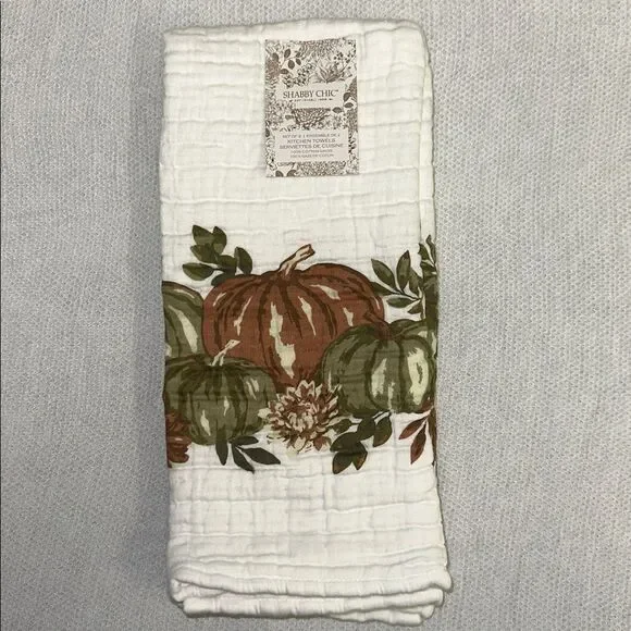 SC White Sage Green Brown Cotton Gauze Fall Harvest Pumpkin Kitchen Towels