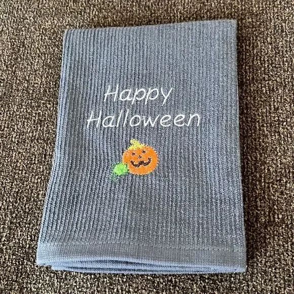Happy Halloween Custom Embroidered Gray Cotton Barmop Towel