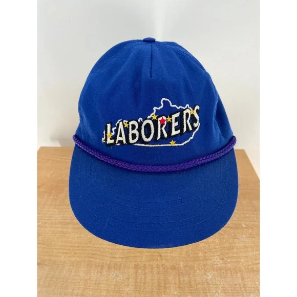 Vintage Laborers Training Center Kentucky Blue Rope Hat Adjustable Leather Strap