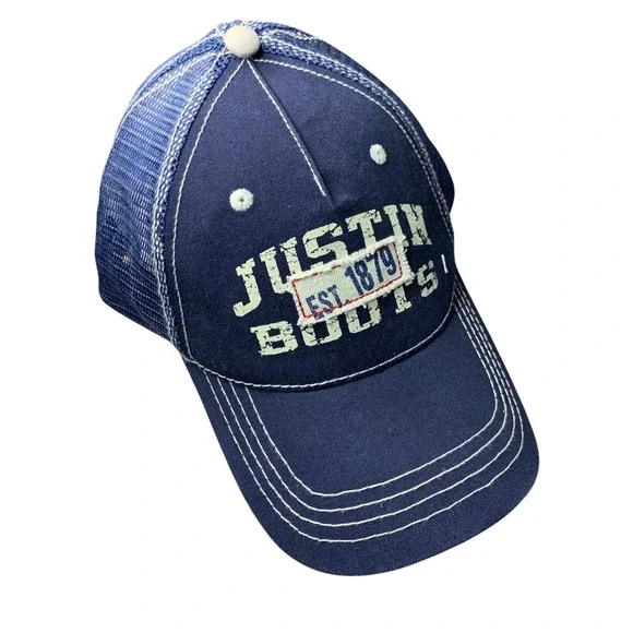 Justin Boots Trucker Hat Navy Blue Mesh‎ Embroidered Logo Casual Baseball Cap
