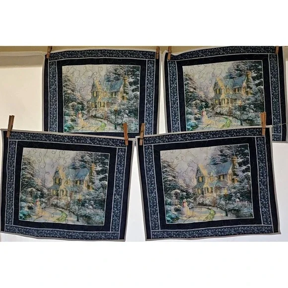 Hand Made placemats, Thomas Kincade print, reversible set of 4