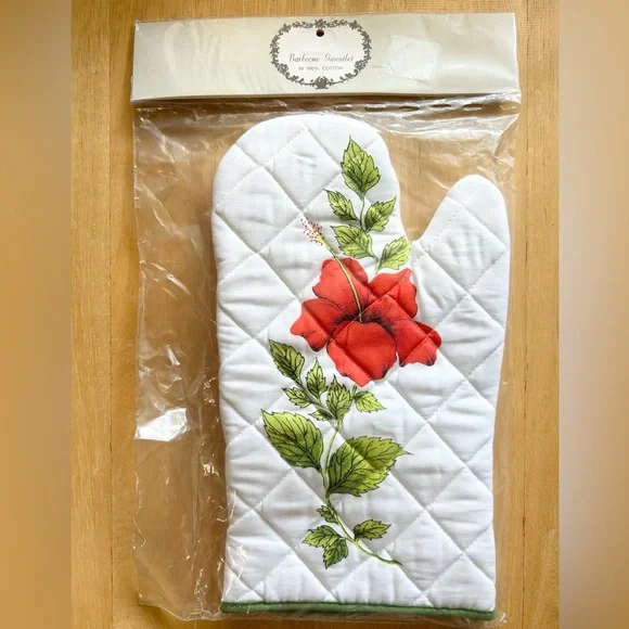 irishgold Barbecue Gauntlet Oven Mitt Red Floral‎ Ireland NEW RARE Potholder