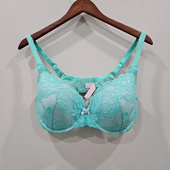 Victorias Secret Body By Victoria Lined Perfect Coverage Bra 38DD Green Lacey